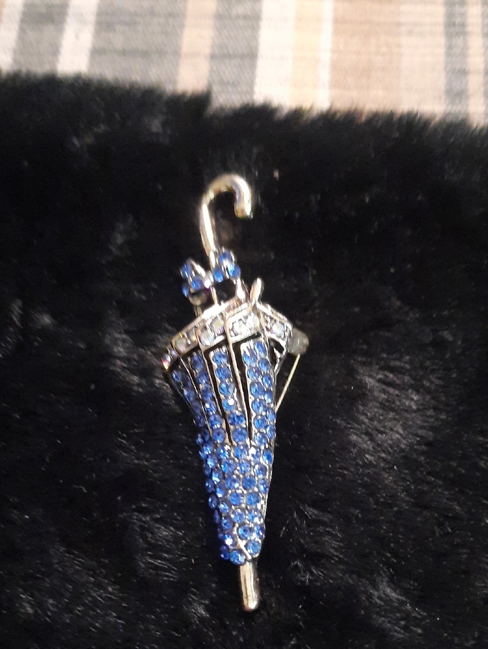 Blue Crystal Umbrella Brooch Pin - Women Jewelry
